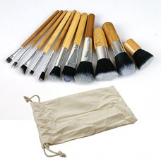 11 pcs Wood Handle Makeup Cosmetic Eyeshadow Foundation Concealer Brush Set Pouch