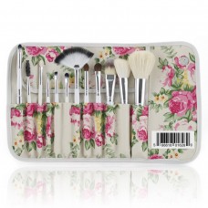 Professional 12 Piece Makeup Cosmetic Brush Set Kit with Rose Pattern Roll Up Case