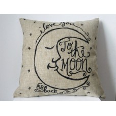 Cotton Linen Square Decorative Retro Throw Pillow Case Vintage Cushion Cover I Love You to the Moon and Back 18 "X18 "